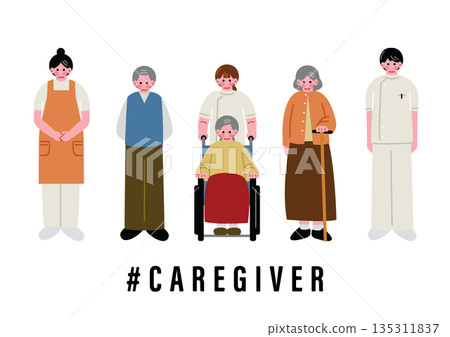 Caregiver and elderly person illustration set Caregiver and elderly person illustration set 135311837