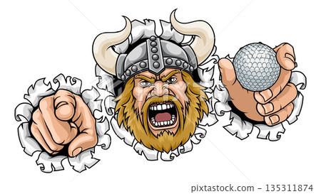 Viking Golf Ball Sports Team Mascot Man Viking Golf Ball Sports Team Mascot Man 135311874