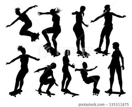 Women Silhouettes Female Skateboarder Girls Set 135311875