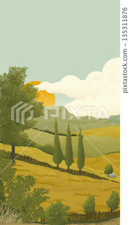 Landscape Rolling Hills Sky Rural Farm Vineyard 135311876