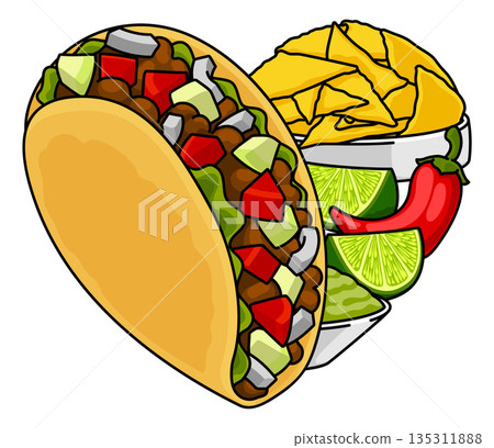 Love of Taco Heart Shaped Mexican Food Concept 135311888