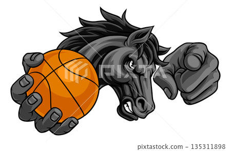 Horse Mustang Stallion Basketball Sports Mascot Horse Mustang Stallion Basketball Sports Mascot 135311898