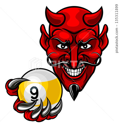 Devil and 9 Ball Nine Ball Pool Cartoon Mascot 135311899