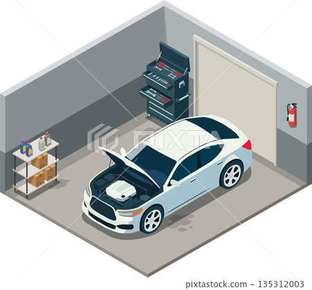 Car repair in small garage shop 135312003