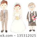 Watercolor illustration of bride and groom and priest, vector 135312025