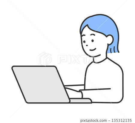 一位女性使用電腦的向量插圖 135312135