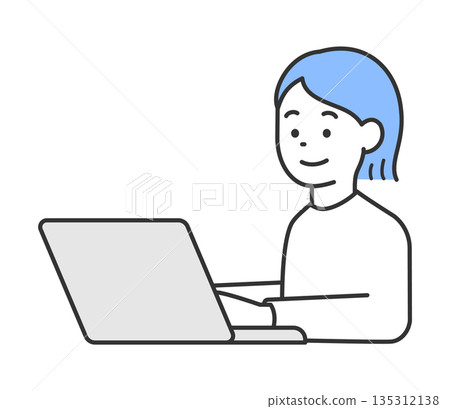 一位女性使用電腦的向量插圖 一位女性使用電腦的向量插圖 135312138