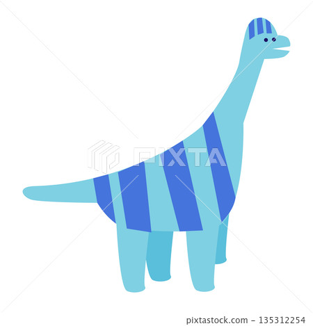 A simple illustration of a cute dinosaur character, Brachiosaurus, characterized by its long neck 135312254
