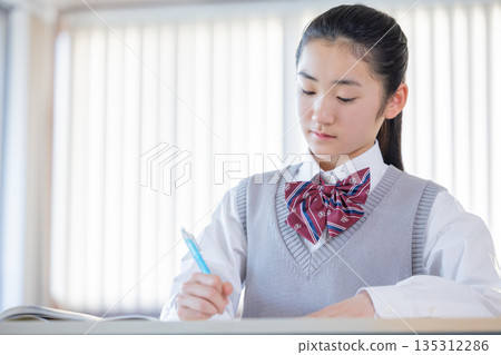 在補習班學習的初中女孩 在補習班學習的初中女孩 135312286
