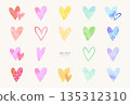 Colorful hand-drawn heart illustration material set (watercolor style vector) 135312310