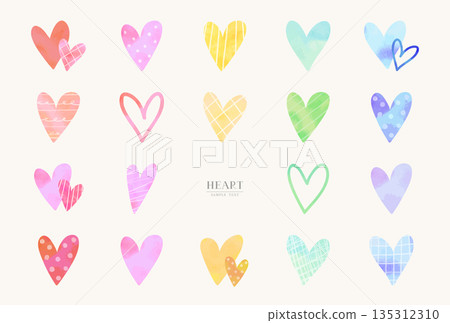 Colorful hand-drawn heart illustration material set (watercolor style vector) 135312310