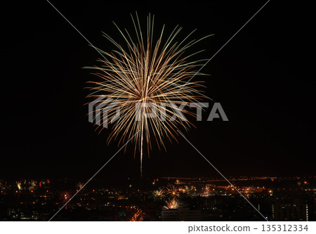 happy new year fireworks celebrating over Nakhon Ratchasima cityscape at night 135312334
