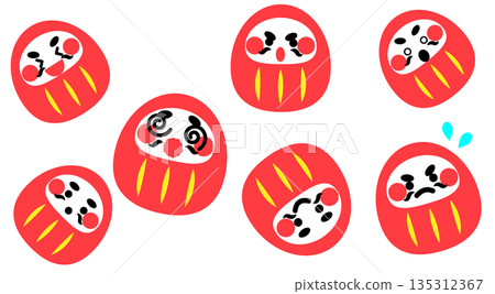 Cute daruma emotion illustration set with troubled and worried expressions 135312367