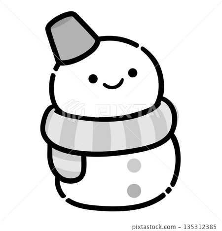 Simple monochrome winter illustration of a snowman 135312385