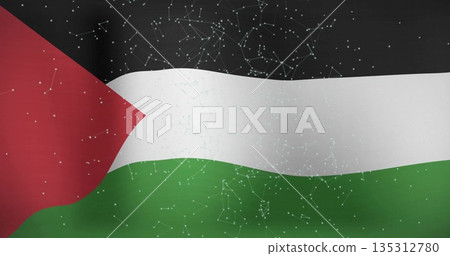 Displaying Palestinian flag showing constellation pattern in digital graphic with light blue dots Displaying Palestinian flag showing constellation pattern in digital graphic with light blue dots 135312780
