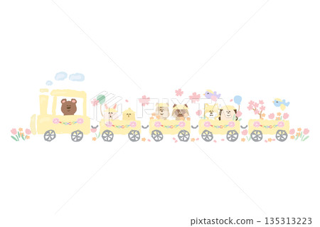 柔和的春日色彩 畢業與入學系列 | 戴著校帽的動物火車插畫 柔和的春日色彩 畢業與入學系列 | 戴著校帽的動物火車插畫 135313223