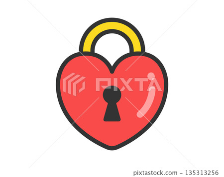 心形掛鎖圖示插圖（線條描彩色） 135313256