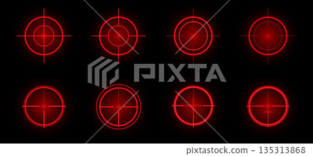 Crosshairs glowing red create an intense atmosphere for digital gaming experience Crosshairs glowing red create an intense atmosphere for digital gaming experience 135313868