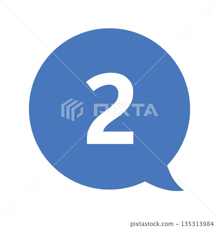 數字「2」位於對話氣泡中,白色文字,透明背景,藍色 數字「2」位於對話氣泡中,白色文字,透明背景,藍色 135313984