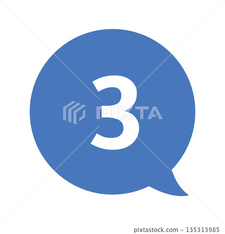 對話框內的數字“3”,白色文字,透明背景,藍色 對話框內的數字“3”,白色文字,透明背景,藍色 135313985