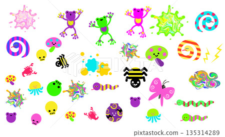 A set of cute characters and background illustrations featuring poisonous motifs A set of cute characters and background illustrations featuring poisonous motifs 135314289