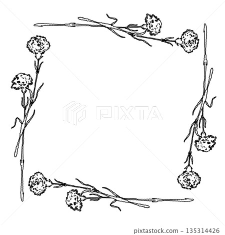 母親節康乃馨手繪線條插圖材料（邊框、花環、花束等） 135314426