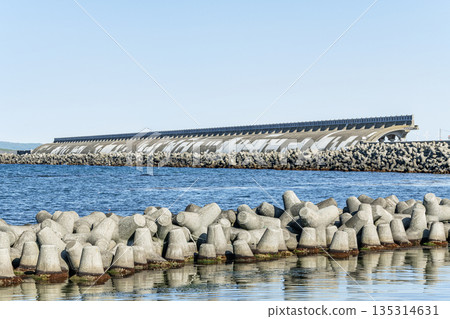 北海道稚內市被指定為北海道遺產的稚內港北防波堤圓頂（全景） 135314631