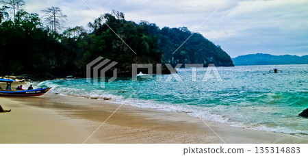 beautiful view of Green Bay Beach, Banyuwangi, East Java, Indonesia beautiful view of Green Bay Beach, Banyuwangi, East Java, Indonesia 135314883