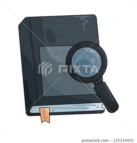illustration of book with magnifying glasss 135314935