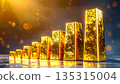 A gold bar graph (horizontal 16:9) with a rising right-sloping slope, symbolizing the success of asset formation, asset management, and investment. 135315004