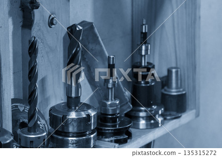 CNC Drill Tools Set with Holder in Industrial Stock Area 135315272