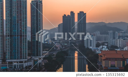 Dec 27 2025 Shing Mun River Scenic Cityscape in Tai Wai 135315692
