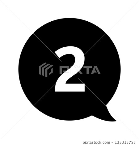 Speech bubble number mark with the number "2" on a transparent background in monochrome 135315755