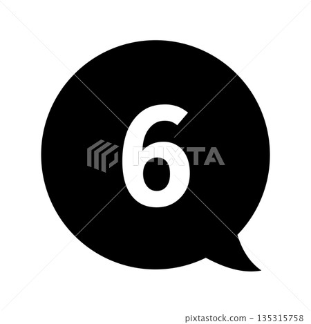 單色透明背景上的數字「6」對話方塊標記 135315758