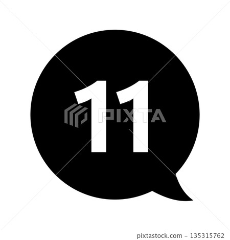 Speech bubble number mark with the number "11" on a transparent background in monochrome 135315762