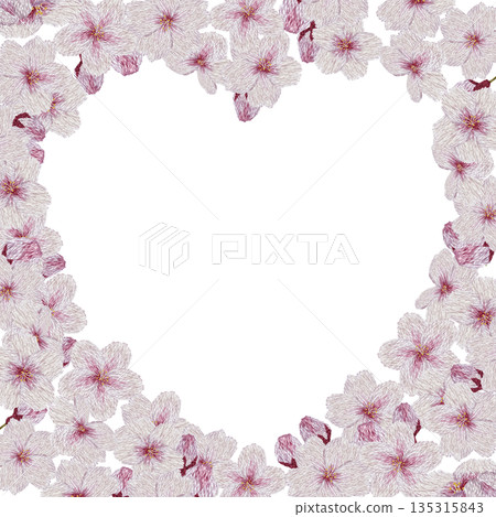 [Cherry Blossom Heart Frame] Hand-embroidered illustration material 135315843