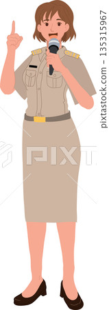 government officer female speaking with microphone public service illustration 135315967