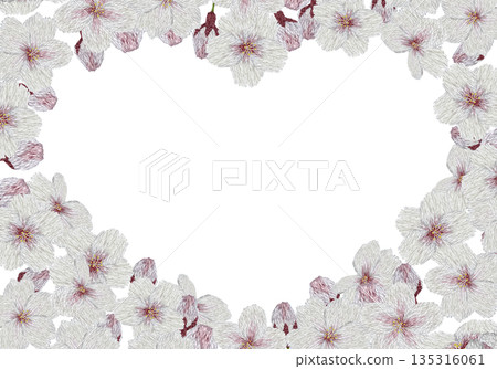 [Cherry Blossom Heart Frame] Hand-embroidered illustration material 135316061
