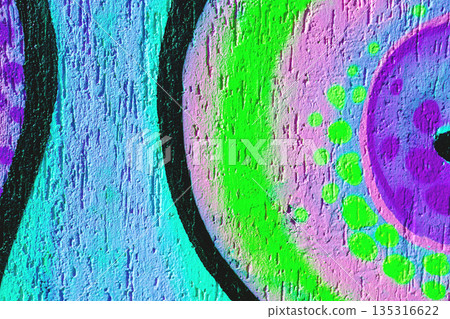 Abstract Neon Graffiti Art with Green, Purple, Blue for Y2K, 90s Style Abstract Neon Graffiti Art with Green, Purple, Blue for Y2K, 90s Style 135316622