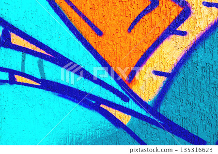 Abstract Urban Graffiti in Bright Blue, Orange, Yellow with Bold Purple Lines, 90s Street Art Style Abstract Urban Graffiti in Bright Blue, Orange, Yellow with Bold Purple Lines, 90s Street Art Style 135316623