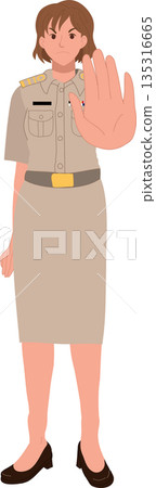 female government officer showing stop gesture authority and regulation concept female government officer showing stop gesture authority and regulation concept 135316665