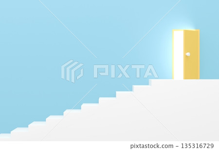 3D材質_簡單樓梯和門_淺藍色 135316729