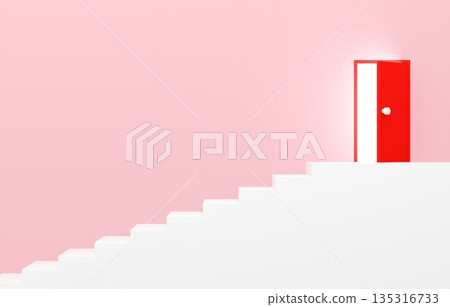3D材質_簡單樓梯和粉紅色門 135316733