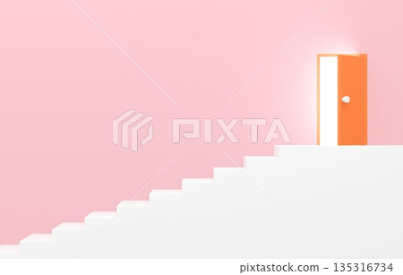 3D材質_簡單樓梯和粉紅色門 135316734