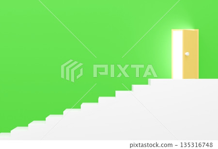 3D材質_簡單樓梯和門_綠色 135316748
