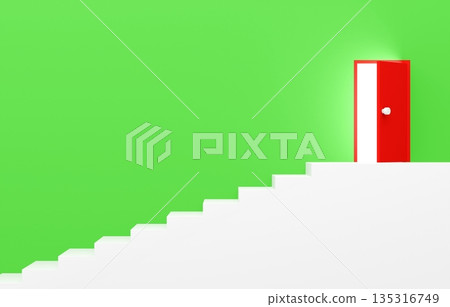 3D材質_簡單樓梯和門_綠色 135316749