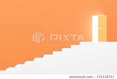3D材質_簡單樓梯和橙色門 135316751