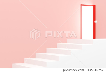 3D材質_簡單樓梯和粉紅色門 3D材質_簡單樓梯和粉紅色門 135316757