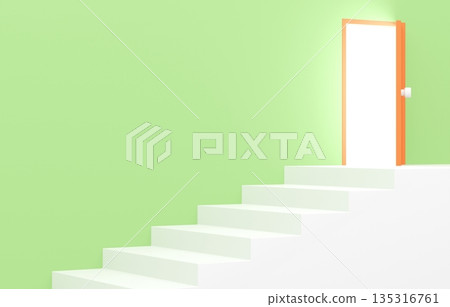 3D材質_簡單樓梯和門_黃綠色 135316761