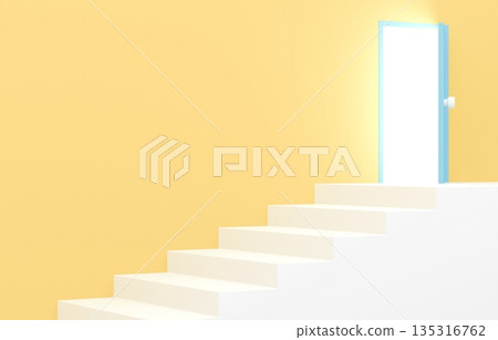 3D材質_簡單樓梯和黃色門 135316762